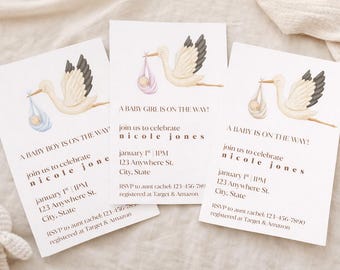 Stork Baby Shower Invitation BOY, GIRL, or NEUTRAL