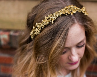 Gold Lilly of the Valley Circlet, gold Wedding, Bohemian, gold flower crown, gold floral crown, Bridal Headpiece, wedding hair accessory