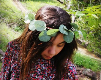 Greenery Floral Crown, eucalyptus crown, Flower Hair Crown, flower girl crown, Green Bridal Crown, Boho Leaf Crown, Green Wedding Crown