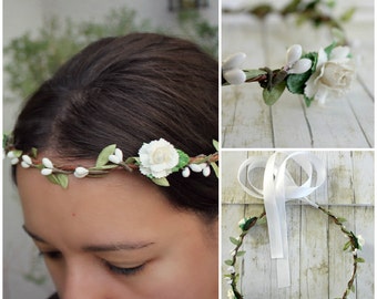 Forest Princess Floral Halo. Bridal Floral Crown, Flower Crown. Woodland, White Flower, Wedding. Spring, Hair Wreath, Boho, Bridesmaids