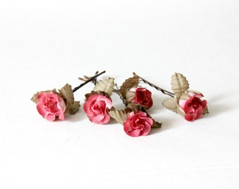 Dark Pink Flower Hair Pins, Fall Hair Pins, Bridesmaids hair clip, Weddings hair piece. Hair Accessories, Weddng headpiece, Dark Rose