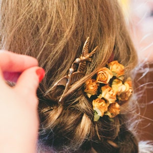 Rustic Roses Flower Hair Pins. Woodland wedding, Goldenrod Yellow Hair Pins. Autumn bride, Whimsical. Romantic, fall, autumn, Bridal Clip image 1