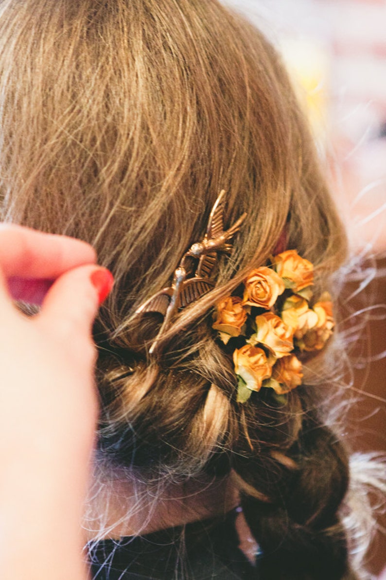 Rustic Roses Flower Hair Pins. Woodland wedding, Goldenrod Yellow Hair Pins. Autumn bride, Whimsical. Romantic, fall, autumn, Bridal Clip image 1