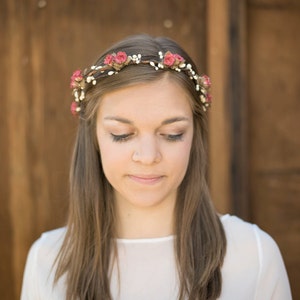 Bohemian Soft Pink Floral Crown, Woodland, blush, Fall wedding, Hair Accessories, autumn headpiece, Floral, boho, wedding, bridal headpiece image 1