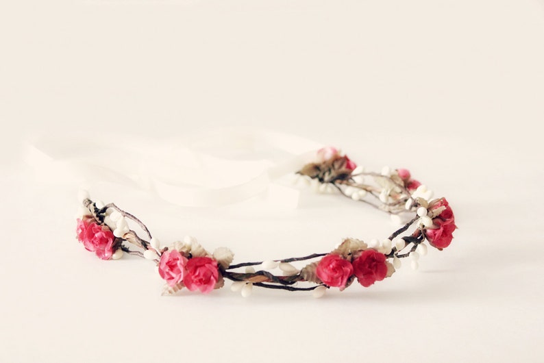 Bohemian Soft Pink Floral Crown, Woodland, blush, Fall wedding, Hair Accessories, autumn headpiece, Floral, boho, wedding, bridal headpiece image 3