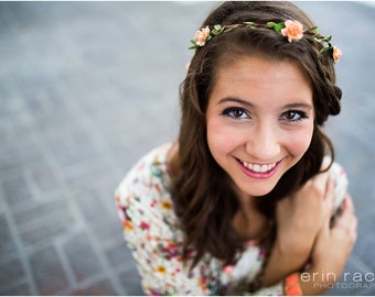Peach Peonies Bohemian Halo. Floral Crown, Flower Crown. Woodland, Wedding. spring, summer, wedding, Hair Accessories,Bridesmaids