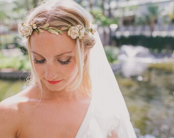 White Gold Rose Floral Crown, flower crown, Woodland, Spring, Bridal, floral, Hair Accessories, Bridal Headpiece, Wedding