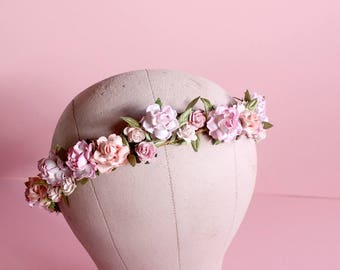 Pink Floral Crown, Wedding, Flower Crown, Wedding, Roses, Bridal, Hair Accessories, Ethereal, Romantic, Boho