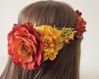 Bridal flower crown, bridal headpiece, golden yellow, wedding flower crown, woodland, fall, autumn floral crown