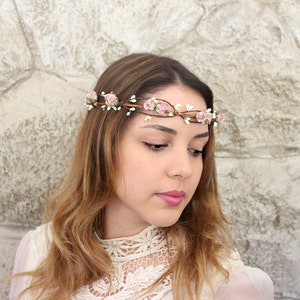 Bohemian Soft Pink Floral Crown, Woodland, blush, Fall wedding, Hair Accessories, autumn headpiece, Floral, boho, wedding, bridal headpiece image 5