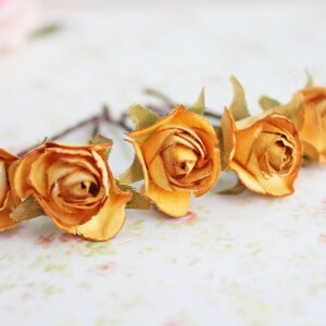 Rustic Roses Flower Hair Pins. Woodland wedding, Goldenrod Yellow Hair Pins. Autumn bride, Whimsical. Romantic, fall, autumn, Bridal Clip image 4