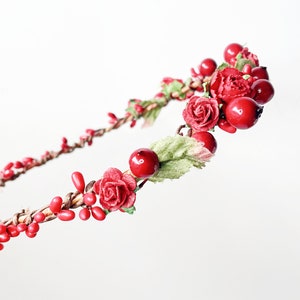 Festive Christmas Floral Crown Winter Photo Prop Christmas Headband Holiday headpiece Bridal floral halo Red Hairpiece image 1