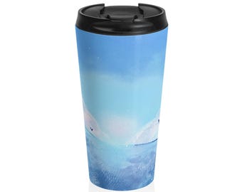 Taza de viaje con paisaje marino de ensueño / Nubes y olas del océano