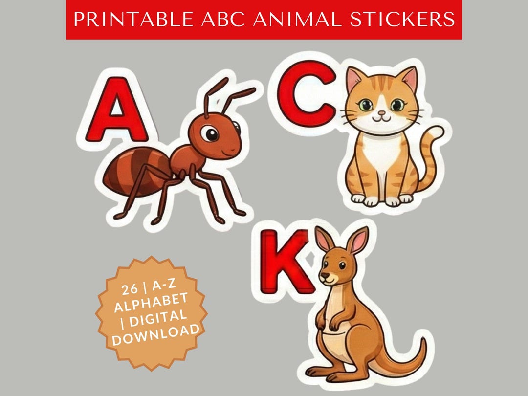 Printable ABC Animal Letter Stickers for Preschool | Alphabet A–Z ...