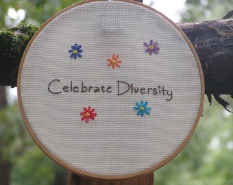 Celebrate Diversity Embroidery in Rainbow Colors