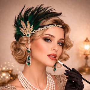 Green and Gold Flapper Headband - Etsy