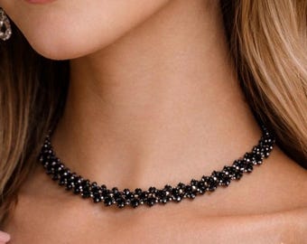 Black Rhinestone Choker Necklace, Crystal Statement Choker, Prom Jewelry, Evening Necklace, Gothic Choker, Sparkly Necklace, Gift for Her