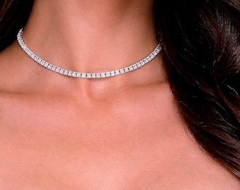 Dainty Tennis Necklace, Diamond Tennis Pendant, Minimalist Zircon Necklace, Bridesmaids Wedding Jewelry, Gift for Women, Gift for Mother