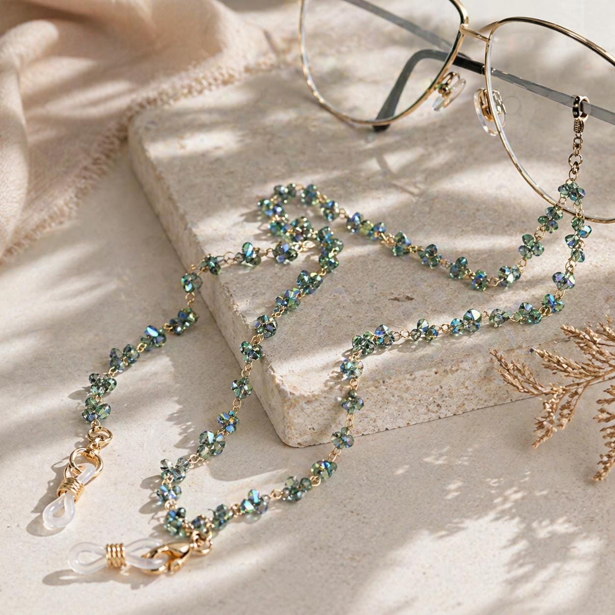 ✨NEW Elegant Gold colorful crystal Sunglasses Chain CUSTOM Brass Link big chunky crystal seeds sunglass/glasses  main image 4