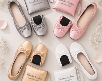 Foldable Ballet Flats for Wedding Guests, Wedding Dancing Shoes, Bridal Flats, Wedding Favor Shoes, Portable Party Flats