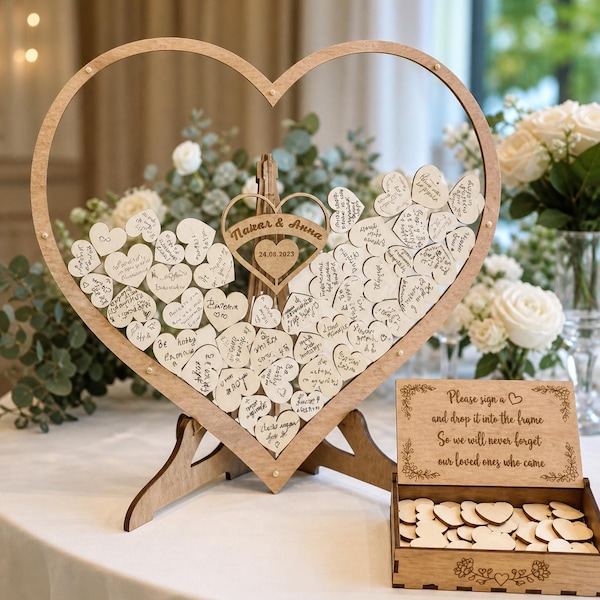 Wedding Guest Book Alternative Heart Frame, Wooden Guest Book Sign, Rustic Wedding Decor, Drop Box Hearts, Bridal Shower Keepsake