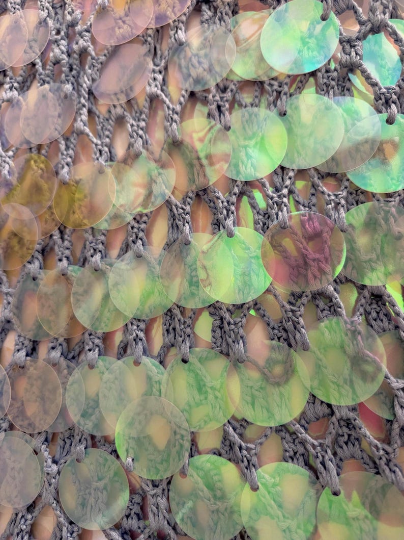 Iridescent Sequin Crochet Beach Cover Up, Swimsuit Cover Up, Sheer Maxi Beach Skirt, Sheer Vacation Outfit, Beachwear, Swimwear image 8