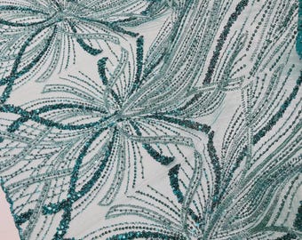 Jägergrüne Perlenspitze: Gesticktes Netzgewebe, Brautkleid, Hochzeitskleid - lose Lagerware