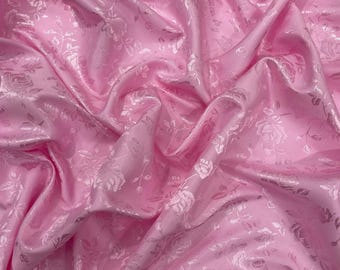 Baby Rosa Blumen Brokat Jacquard Satin Stoff - 58/60 "Breit