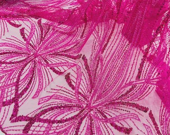 Fuchsia Perlen Spitzenstoff: Besticktes Mesh, Brautkleid, Brautkleid - lose Ware