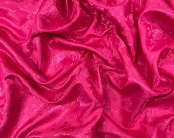 Fuchsia Floral Brokat Jacquard Satin Stoff - 58/60 "breit