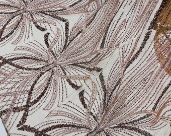 Braune Perlenspitze: Besticktes Netzgewebe, Brautkleid, Hochzeitskleid - lose Ware