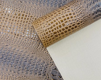 Tkanina winylowa z wytłoczonym wzorem krokodyla w kolorze brązowym Mocha Brown Gator 3D – błyszcząca skóra syntetyczna w dwóch odcieniach, cięta na wymiar