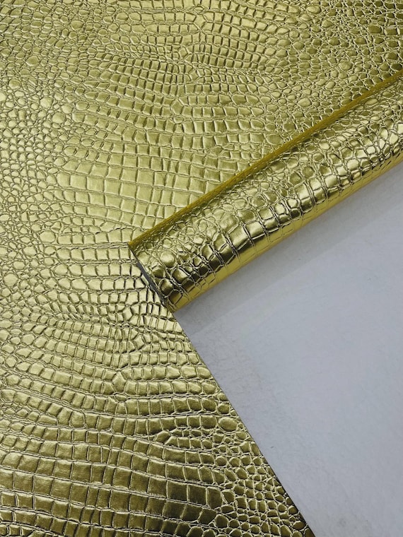 Gold Crocodile Embossed Vinyl Fabric: Faux Leather Upholstery - 54" Wide By The Yard