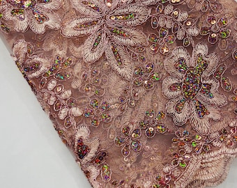 Blush Metallic Schnür-Spitze: Holographische Pailletten, gestickte Pailletten auf einem Mesh, lose Ware