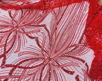 Rote Perlenspitze: Gesticktes Netzgewebe, Brautkleid, Hochzeitskleid - lose Ware