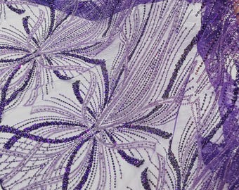 Lila Perlenspitze Stoff: Besticktes Meshgewebe, Brautkleid, Hochzeitskleid - lose Ware
