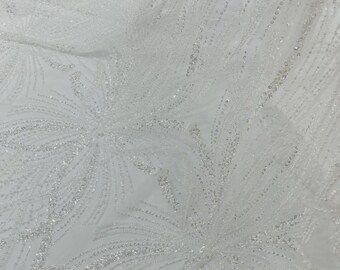 Weißer Perlen Spitzenstoff: Gesticktes Netzgewebe, Brautkleid, Hochzeitskleid - lose Lagerware
