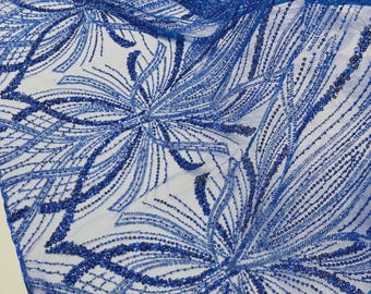 Royal Blaue Perlenspitze Stoff: Besticktes Mesh, Brautkleid, Hochzeitskleid - Meterware