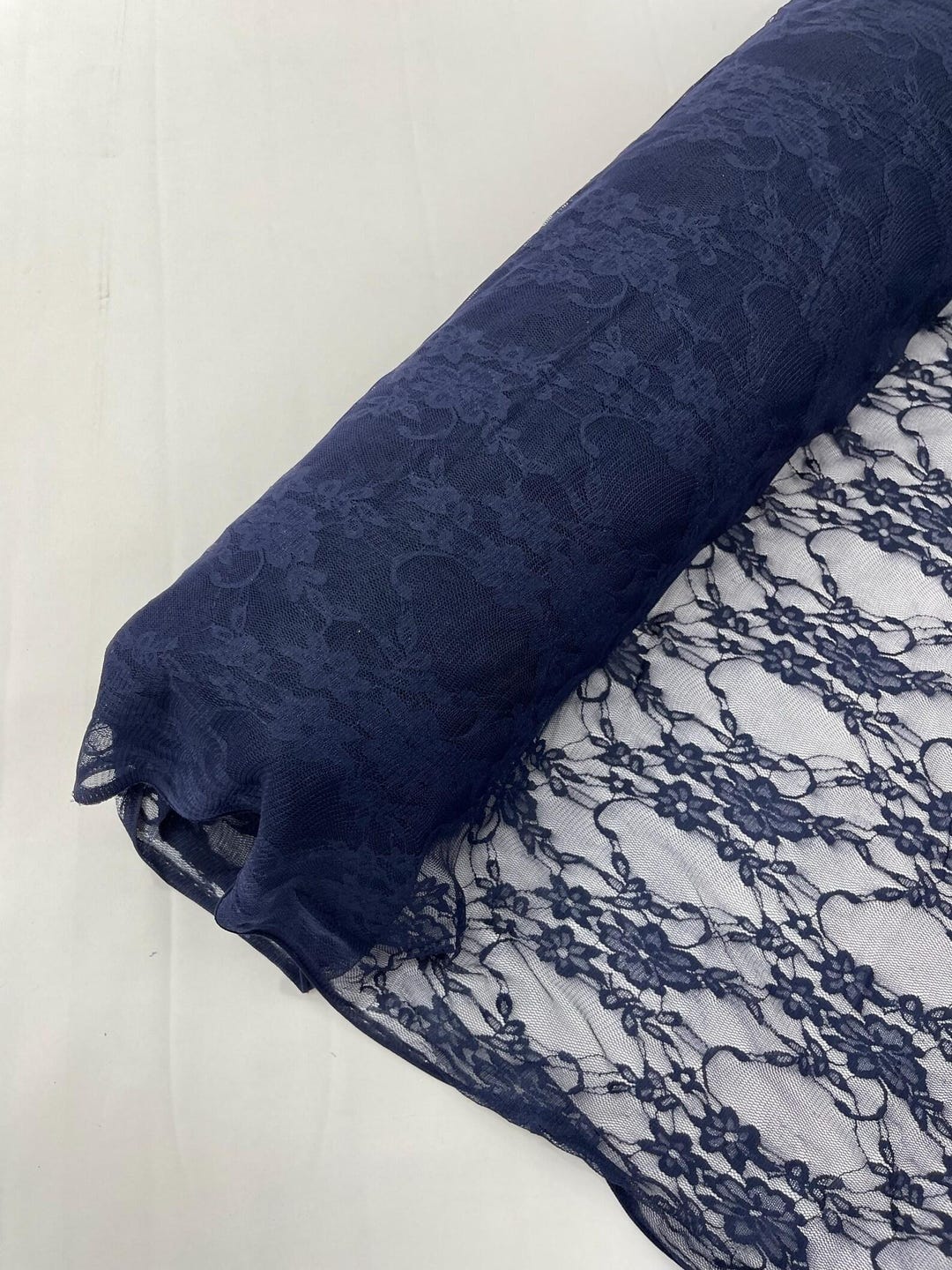 Navy Blue Floral Lace Fabric - 4 Way Stretch Spandex Mesh by the Yard ...