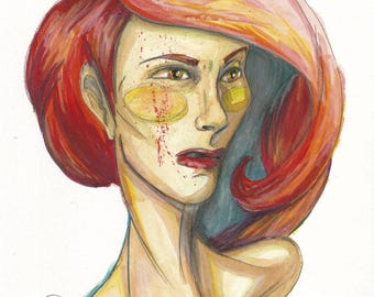 Doubts - Watercolor portrait print of a woman – expressive art print, introspective wall art