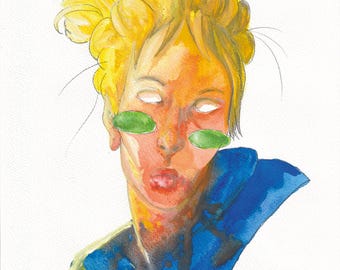 Melting – Watercolor portrait print of a woman – expressive art print, introspective wall art
