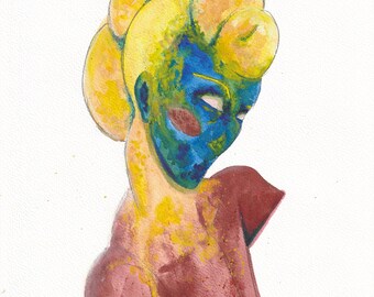 Pietersite - Watercolor portrait print - expressive art print, contemporary wall art
