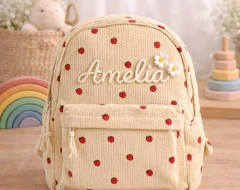 Personalized Toddler Backpack • Strawberry Corduroy, First Day of School