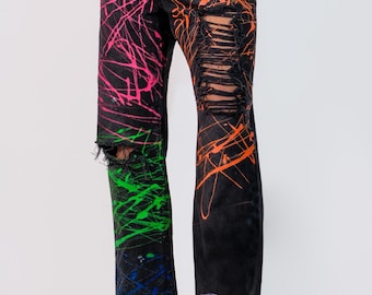 Hand Painted Jeans | Custom Artistic Denim | Statement Pants| Wearable Art | Unique Streetwear