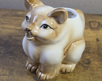 Vintage Ceramic Cat Creamer Pitcher Brown White Kitten Cream Jug Kitsch Kitchen Decor