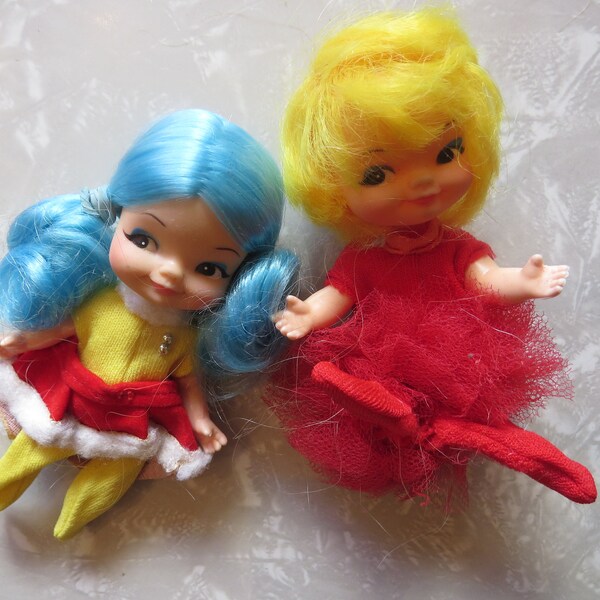 Remco Finger Puppet, Finger Ding Doll, Blue Hair, Sally Ice Skater Blue Hair Doll 1969 / Remco Betty Ballerina