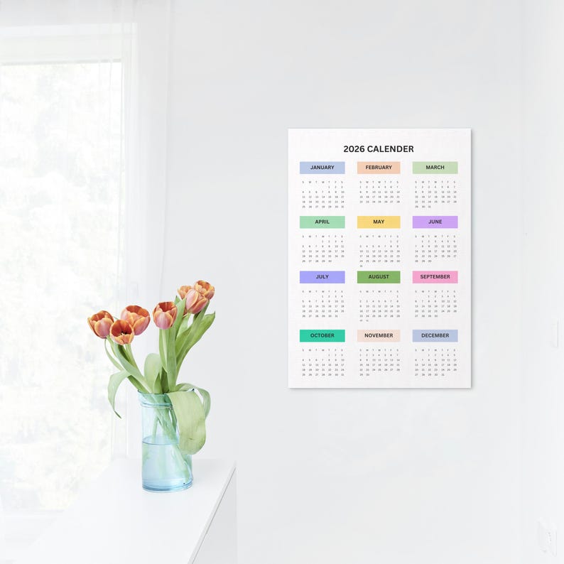 2026 Calendar | Printable | Year at a Glance | 2026 Printable Calendar ...