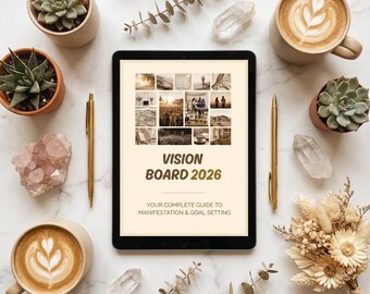 Modèle de tableau Vision 2026 | Modifiable numérique + Imprimable | Planificateur d'établissement d'objectifs | 20 images Pinterest | Guide de manifestation