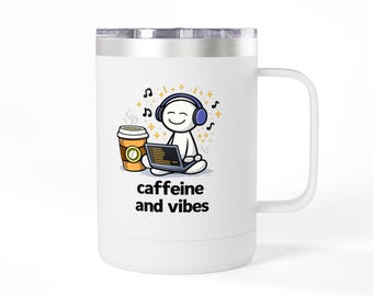 Caffeine and Vibes Guy Coffee Mug Tumbler 15oz | Funny Developer Coder Mug