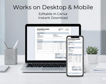 Plantilla de factura profesional / Editable en Canva / Factura para empresas y autónomos / Descarga instantánea